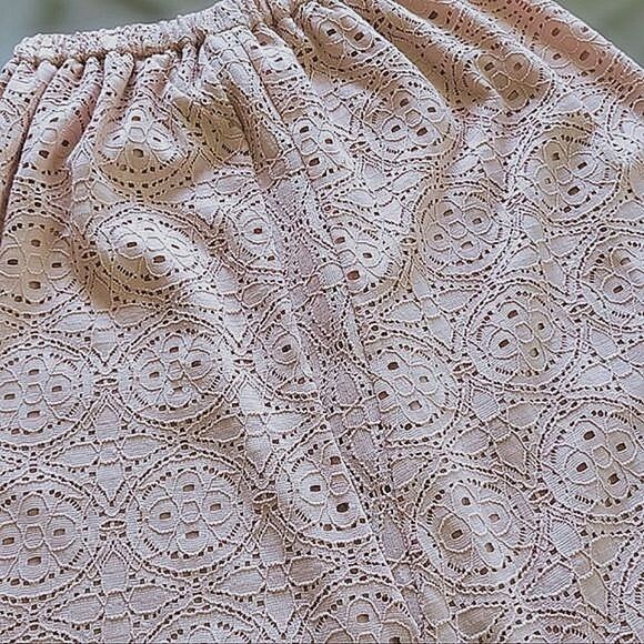Vtg handmade blush pink embroidered cutwork lace midi skirt - Picture 9 of 11